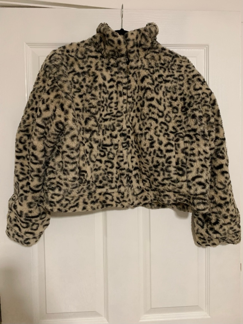 Leopard Print Faux Fur Jacket - Beige/Black - Picture 3 of 4